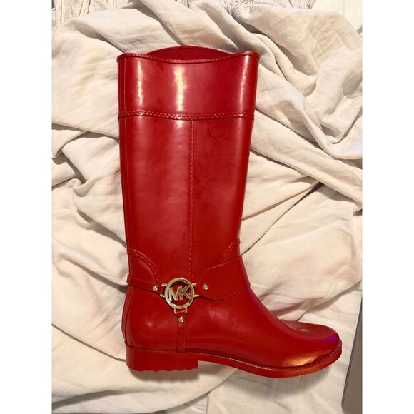 EUC Michael Kors Fulton Harness Tall Red Rubber Rain Boots - Picture 5 of 11